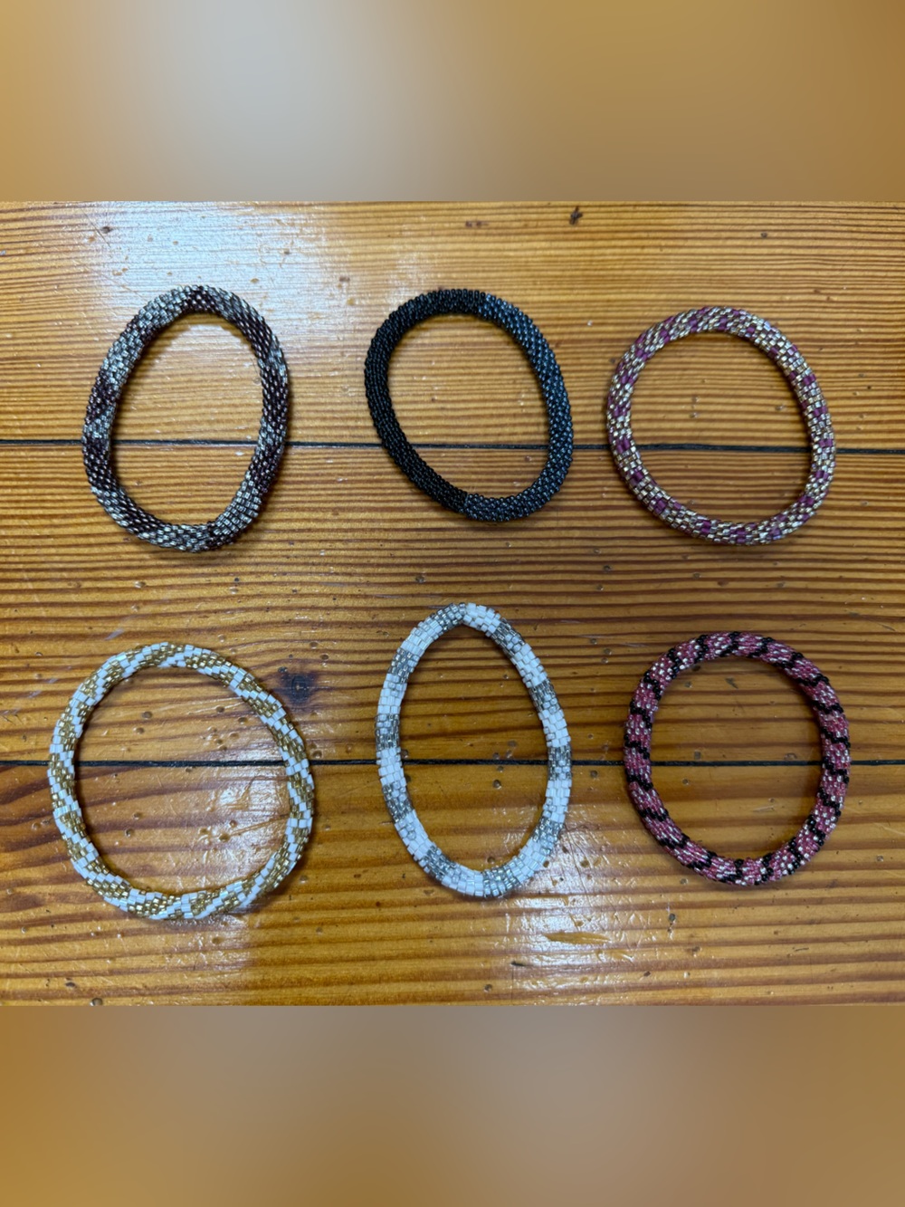 Set of 6 Beaded Stretch Bracelets - Mixed Colors